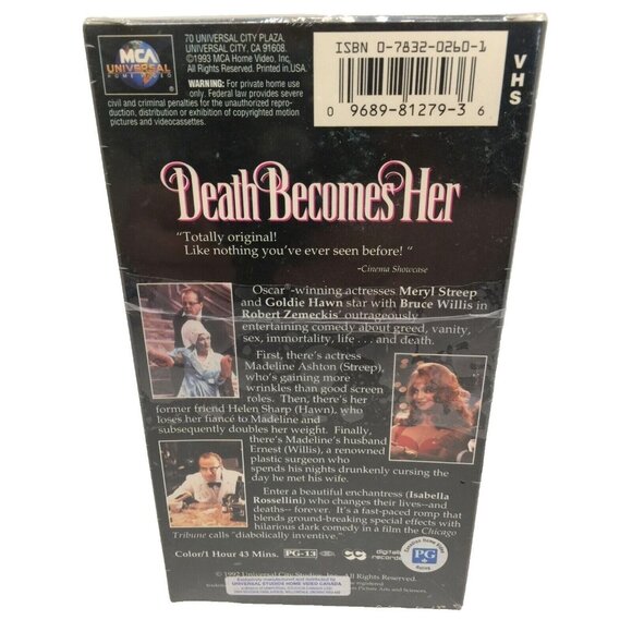 Death Becomes Her VHS Meryl Streep Bruce Willis Goldie Hawn MCA Universal Sealed - Picture 3 of 12